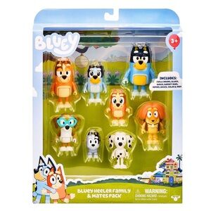 Bluey Heeler Family and Mates Pack 8 Figures Bluey Bingo Honey Socks Chloe Indy